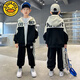 G.duck童裝男童春裝套裝2023新款中大童兒童裝男孩春秋季運動(dòng)兩件套 2003黑色 160 建議身高150-160年齡12-14歲