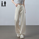 izzueit米白色闊腿牛仔褲女春季顯瘦百搭舒適純棉通勤闊腿長(cháng)褲子女