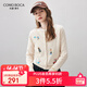 科蒙博卡2025秋冬新款高端刺繡羊毛衫女裝圓領(lǐng)開(kāi)衫外套紅色針織毛衣上衣 奶油白 L