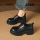 ZHR樂(lè )福鞋女英倫復古小皮鞋新款厚底松糕jk鞋粗高跟單鞋KN276黑色37