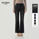 深呼吸DEEP BREATH女裝高腰彈力修身復古微喇加絨休閑牛仔褲女A100536 黑灰 5XL (9)
