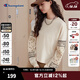Champion冠軍長(cháng)袖T恤女2024秋季新款拼接佩里斯花紋純棉圓領(lǐng)上衣 淺卡其色 M