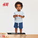 H&M童裝男嬰套裝2件式2025夏季新款洋氣印花圓領(lǐng)短袖短褲1265905 藍色/San Diego 110 110/56