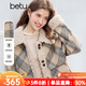 百圖（betu）女裝2025年冬季新款短外套高級感高檔格紋拼接設計外套女2510T30 杏色 M