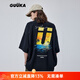 古由卡（GUUKA）潮牌黑色重磅闊型短袖T恤男 字母情侶落肩上衣oversize 黑色（大廓型） L