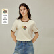 茵曼（INMAN）茵曼100棉撞色花朵圖案T恤2026春女裝新款休閑短袖上衣 米杏色 M
