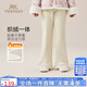 英氏（YEEHOO）女童喇叭褲兒童加絨褲中大童裝新中式長(cháng)褲加厚打底褲冬 米白 140 