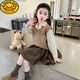 G.duck品牌童裝女童秋裝jk兒童套裝2025新款洋氣小女孩學(xué)院風(fēng)三件套春秋 咖色 馬甲+襯衫+裙子 cm 【建議身高135cm左右】 140