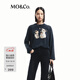 MO&Co.長(cháng)袖T恤微做舊洗磨棉質(zhì)復古小狗印花寬松中性圓領(lǐng)摩安珂 鋼灰色 M /165