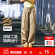 森馬（Semir）休閑褲女松緊腰闊腿褲高街酷颯風(fēng)夏設計感抽繩工裝褲潮流潮酷 咖色調00355 S