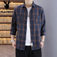 花花公子（PLAYBOY）襯衫男秋季新款格子襯衫外套男士外搭休閑七分袖襯衫上衣服男裝 DC659黃格 XL （建議120-135斤）