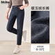 慕姍詩(shī)怡（MsShe）【巨顯瘦小腳牛仔褲】大碼女裝2025秋冬季胖mm高腰加絨褲子女士 暖玉絨長(cháng)褲-牛仔懷舊深藍色現貨 3XL