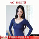 HOLLISTER【甜美百搭】25秋修身蕾絲系帶長(cháng)袖內搭T恤女裝339-5253 海軍藍 S (165/84A)