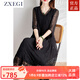 ZXEGI高檔重磅桑蠶絲100%連衣裙女夏季時(shí)尚黑色重工刺繡真絲裙子女 黑色 2XL （121-135斤）