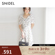 SNIDEL2025春夏優(yōu)雅V領(lǐng)泡泡袖印花連衣裙SWFO252017 象牙白 M (1)