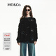 MO&Co.毛衣含綿羊毛羊駝毛漏針鏤空黑鉆飾寬松絨感搖滾風(fēng)摩安珂 黑色 M 165
