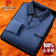 皮爾卡丹（pierre cardin）純羊絨衫男士冬季新款假兩件翻領(lǐng)長(cháng)袖T恤中老年本命年紅色毛衣男 夾花蘭 XL 175 【建議135-155斤】
