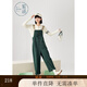 紫涵（ZIHAN）紫涵純棉闊腿背帶褲女春季休閑工裝風(fēng)垂感遮肉胯連體褲 學(xué)院綠 M