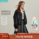 茵曼2025冬季女裝新款簡(jiǎn)約休閑立領(lǐng)皮衣黑色外套寬松短款夾克上衣 午夜黑 M 163-167cm /111-120斤