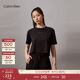 Calvin Klein運動(dòng)【吸濕】夏季女士印花織帶拼接ck寬松短款純棉短袖T恤上衣 001-太空黑 M