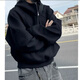 佘曼萊500g重磅挺闊連帽衛衣男秋冬季加絨加厚boxy短寬半拉鏈上衣外套男 黑色 XL