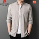 皮爾卡丹（pierre cardin）秋季中青年男士長(cháng)袖襯衫外套純棉純色外穿襯衣工裝春秋裝上衣針織 723淺灰 L 175