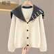 她池含綿羊毛大翻領(lǐng)毛衣開(kāi)衫女2025秋冬新款寬松短款上衣