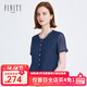 菲妮迪（FINITY）夏裝新款純色雪紡襯衫女短袖氣質(zhì)休閑顯瘦開(kāi)衫上衣女 藏青色 M