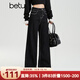 百圖betu女裝2025秋季新款牛仔闊腿高腰顯瘦潮流明線(xiàn)撞色褲子2509X01 黑色 L