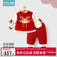 優(yōu)奇女寶寶衣服秋冬加絨加厚套裝滿(mǎn)月百天周歲禮服紅色過(guò)年拜新年裝 紅色刺繡套裝 90