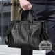 Walker Shop商務(wù)公文包手提男優(yōu)質(zhì)牛皮牛皮包斜挎包手提包大容量出差電腦包 黑色 加大號（43.5*32*13cm）17英寸