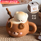 萬(wàn)家全可愛(ài)小熊陶瓷杯馬克杯高顏值帶蓋吸管水杯元旦節女生日禮物伴手禮 立體奶棕色小熊【彩盒裝】