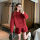 妃?，幖t色針織毛衣連衣裙女2025秋冬新款韓版時(shí)尚氣質(zhì)甜美新年套裝裙子 紅色 M
