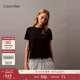 Calvin KleinJeans25夏季女士刺繡字母休閑通勤ck凈色純棉圓領(lǐng)短袖T恤上衣 UB1-太空黑 XS