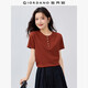 佐丹奴短袖T恤女彈力坑條亨利衫心形紐扣復古亨利領(lǐng)上衣05325467
