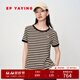 EP雅瑩女裝 長(cháng)絨棉休閑圓領(lǐng)條紋正肩短袖t恤衫上衣 2025新款5337A 駝色 L