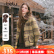 百圖（betu）女裝2025年冬季新款短外套撞色圍巾格子毛呢棉里短款外套2511T93 綠色格 M
