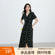 紅袖波點(diǎn)收腰連衣裙夏季新款女裝法式V領(lǐng)顯瘦減齡氣質(zhì)黑色顯白雪紡裙 黑底米點(diǎn)818 M