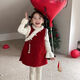 NAOISKEY?腦斯基女童旗袍拜年服旗袍裙背心秋冬加厚寶寶加絨中國連衣裙裙子公主裙 紅色 90