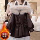 芭麥圖貓耳蝴蝶結皮衣女童加絨冬裝 咖色 120