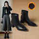 ZHR靴子女加絨尖頭粗跟時(shí)裝靴女氣質(zhì)增高洋氣小短靴 MQ01A黑色37