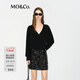 MO&Co.毛衣美麗諾綿羊毛山羊絨解構斜襟V領(lǐng)短款針織開(kāi)衫摩安珂 黑色 S