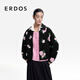 ERDOS 26早春翻領(lǐng)毛絨混紡立體花朵保暖休閑短款女外套 黑 S 160/80A