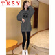 TKSY純棉秋冬季新款加絨加厚修身中長(cháng)款歐貨衛衣女灰色遮肚顯瘦上衣潮 灰色(黑-城堡)【加絨/款】 M 101-112斤