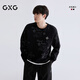 GXG男裝 圓領(lǐng)衛衣新年紅色衛衣滿(mǎn)印雙色長(cháng)袖上衣 黑色 180/XL