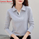 LOVER RUCCI2026春秋新款純棉翻領(lǐng)長(cháng)袖t恤女寬松洋氣帶領(lǐng)上衣POLO領(lǐng)打底衫潮 426灰色 (領(lǐng)口無(wú)扣子) M 建議95-105斤