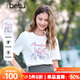 百圖betu女裝2025春夏新款T恤圓領(lǐng)原創(chuàng  )印花寬松棉感短袖T恤女2502T31 白色 L