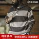 馬登工裝 復古撞色條紋連帽針織衫男秋季休閑百搭套頭衛衣學(xué)院風(fēng)毛衣 鉛灰條 L