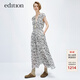 edition連衣裙女春新款法式復古棉麻無(wú)袖碎花裙氣質(zhì)V領(lǐng)長(cháng)裙 黑白花色 L 170