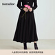 珂萊蒂爾秋季款法式優(yōu)雅100綿羊毛過(guò)膝保暖A型中厚半身裙 黑色 M